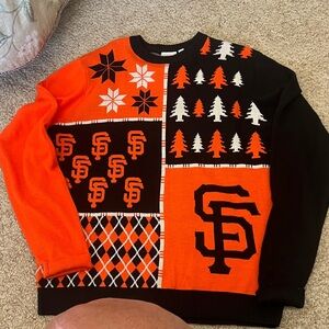 Forever Collectibles SF Giants Orange and Black Patchwork Crewneck Sweater